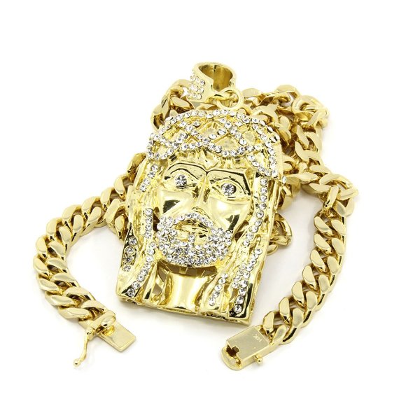14k Jesus Huge Pendant 30" 10mm Necklace - Picture 1 of 5